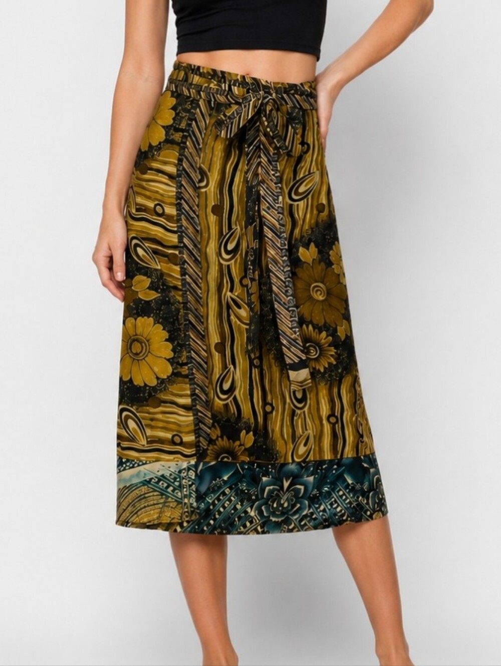 Kariza Olive Floral Wrap Interchangeable Cover-up Festival Skirt